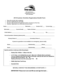2015 Summer Activities Registration/Health Form
