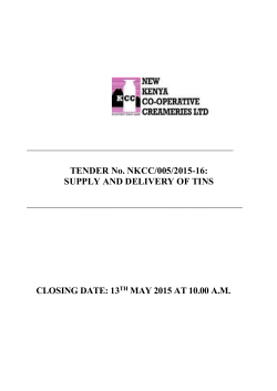 TENDER No. NKCC/005/2015-16: SUPPLY AND DELIVERY OF