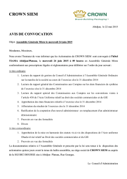 CROWN SIEM CI - Avis de convocation AGM du 24 Juin 2015