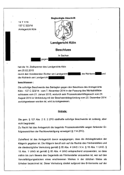 Landgericht KÃ¶ln vom 25.02.2015, Az. 14 T 1/15