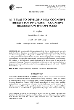 IS IT TIME TO DEVELOP A NEW COGNITIVE THERAPY FOR