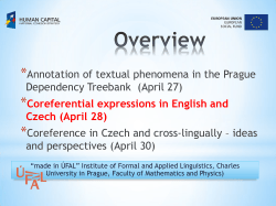 Coreferential expressions in English and Czech (April 28)