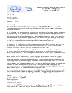 Read letter here. - CA Against Assisted Suicide