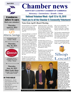 April 2015 Chamber Newsletter - North Bay & District Chamber of
