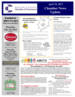 April 29, 2015 E-News Update - North Bay & District Chamber of
