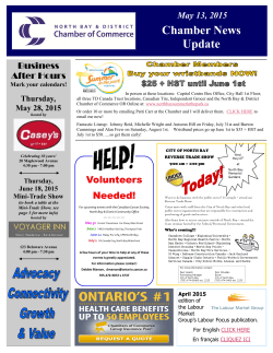 May 13, 2015 E-News Update - North Bay & District Chamber of