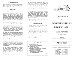 CALENDAR NORTHERN HILLS BIBLE CHAPEL MAY 2015