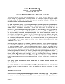 Novo to Begin Trading on the TSX Venture Exchange