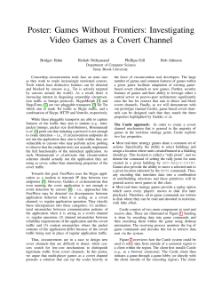 Poster: Games Without Frontiers: Investigating Video Games as a