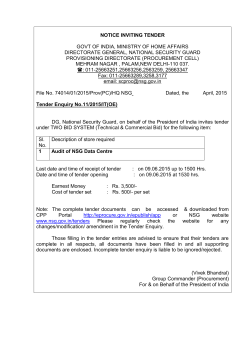 NOTICE INVITING TENDER GOVT OF INDIA, MINISTRY OF HOME