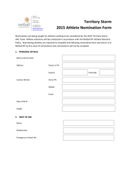 Territory Storm 2015 Athlete Nomination Form