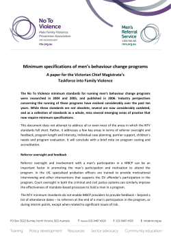 Minimum specifications of men`s behaviour change