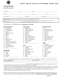 Client health history and massage intake form