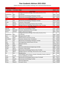 Peer Academic Advisors 2015-2016