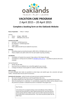 VACATION CARE PROGRAM 2 April 2015 â 20 April 2015