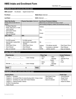 HMIS Intake and Enrollment Form