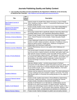 Journals Publishing Quality and Safety Content 4 15 15