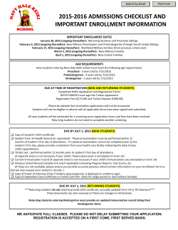 2015-2016 admissions checklist and important enrollment information