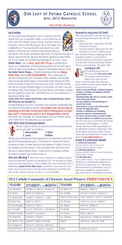 OLF Newsletter April 2015 - Our Lady of Fatima