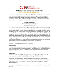 An Exceptional Career opportunity with CUSO Wealth Strategies Inc.