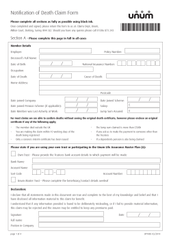 Notification of Death Claim Form