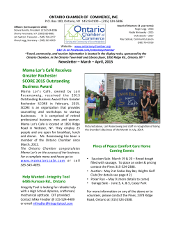 March-April 2015 Newsletter - Ontario NY Chamber of Commerce
