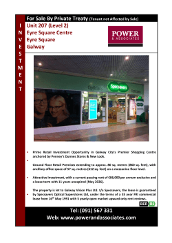 I N V E S T M E N T Unit 207 (Level 2) Eyre Square Centre Eyre