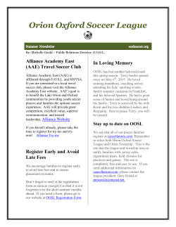 Summer 2015 newsletter - Orion/Oxford Soccer League