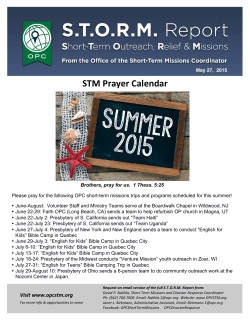 STM Prayer Calendar - OPC Short Term Missions