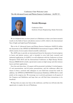 Conference Chair Welcome Letter The 4th Advanced Lasers and