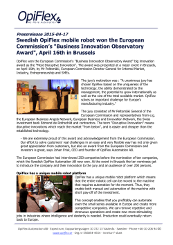 Swedish OpiFlex mobile robot won the European Commission`s