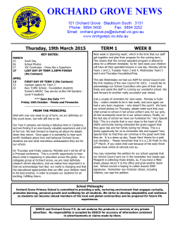 Thursday, 19th March 2015 TERM 1 WEEK 8