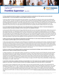 Frontline Supervisor May 2015 - Providence Health & Services