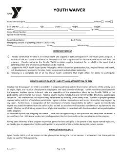 YOUTH WAIVER - Orrville YMCA