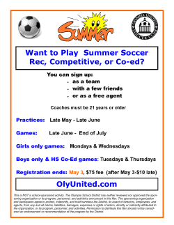 Want to Play Summer Soccer Rec, Competitive, or Co