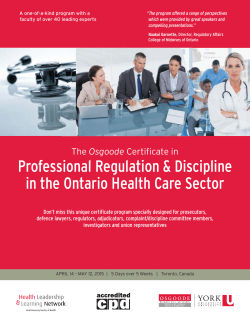 Professional Regulation & Discipline in the Ontario Health Care Sector
