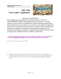 2015 VBS Teen Leader Application - Our Lady of the Lake Catholic