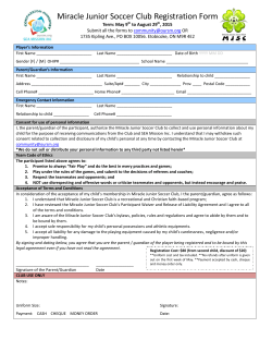 Miracle Junior Soccer Club Registration Form