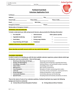Parkland Food Bank Volunteer Application Form