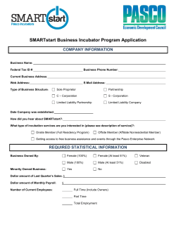 SMARTstart Business Incubator Program Application