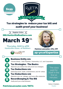 Tax Boot Camp - Patricia Lancaster, CPA, CFP