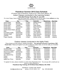 Paws4ever Summer 2015 Class Schedule Indoor Classes