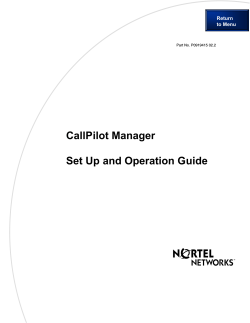 CallPilot Manager Set Up and Operation Guide