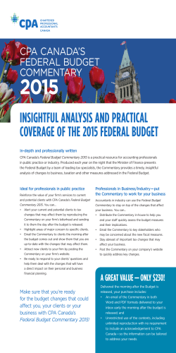 InsIghtful analysIs and practIcal coverage of the 2015 federal budget