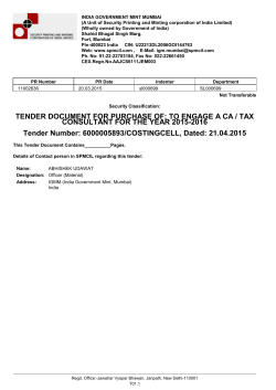TENDER DOCUMENT FOR PURCHASE OF: TO ENGAGE A CA
