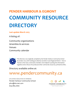 Pender Harbour & Egmont COMMUNITY RESOURCE DIRECTORY