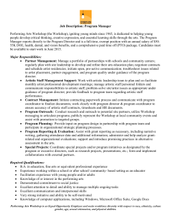 Job Description: Program Manager Performing Arts Workshop (the