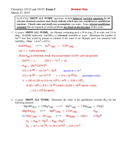 Chemistry 10123 and 10125, Exam 3 Answer Key March 23, 2015