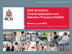 NPIP 2015/2016: Central Application and Selection Process (CAASP)