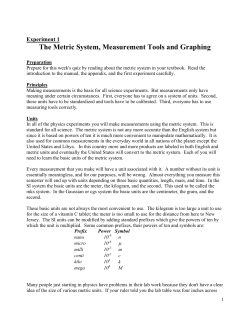 The Metric System, Measurement Tools and Graphing